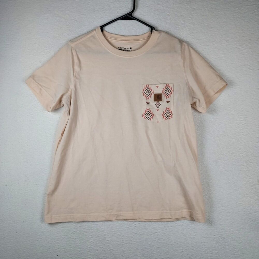 Carhartt Womens Large Relaxed Fit Pocket Tee Beige Short Sleeve Shirt
